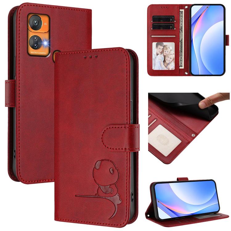 Litter Panda Embossing RFID Leather Phone Case with Lanyard, For Oukitel C35, For Oukitel C33, For Oukitel C32