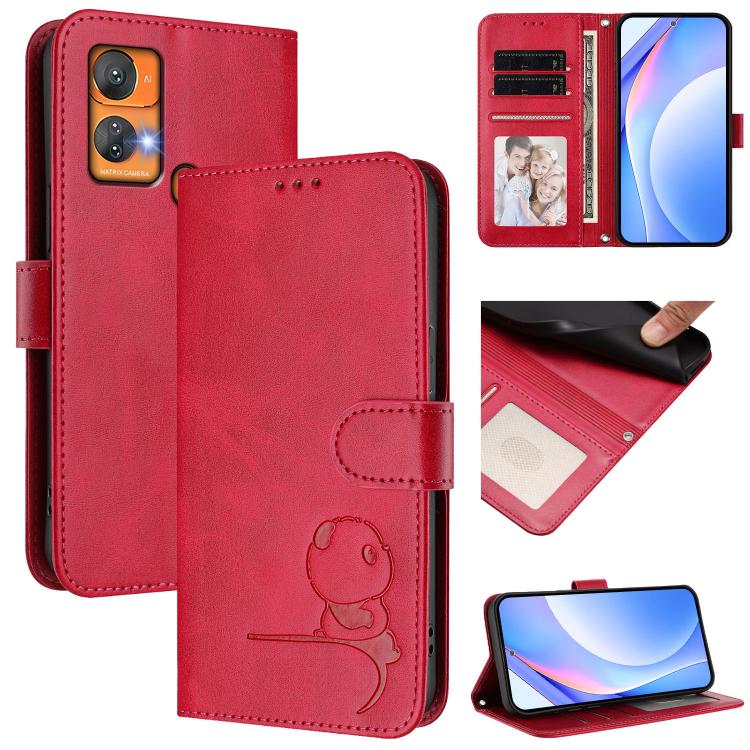Litter Panda Embossing RFID Leather Phone Case with Lanyard, For Oukitel C35, For Oukitel C33, For Oukitel C32