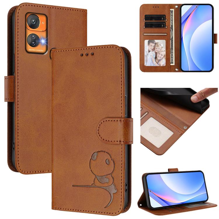 Litter Panda Embossing RFID Leather Phone Case with Lanyard, For Oukitel C35, For Oukitel C33, For Oukitel C32