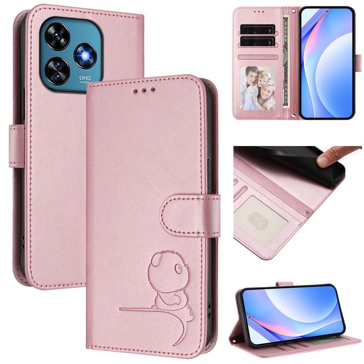 Litter Panda Embossing RFID Leather Phone Case with Lanyard, For Oukitel C59 / C59 Pro, For Oukitel C58 / C58 Pro, For Oukitel C57S / C57 Pro / C57 / BLU J12, For Oukitel C53, For Oukitel C50, For Oukitel C37, For Oukitel C51, For Oukitel C38