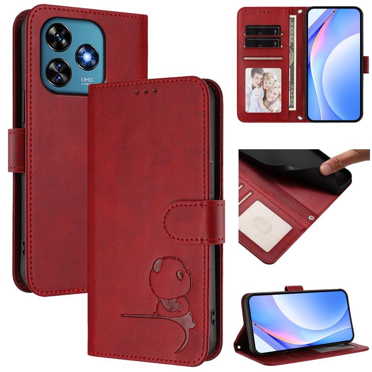 Litter Panda Embossing RFID Leather Phone Case with Lanyard, For Oukitel C59 / C59 Pro, For Oukitel C58 / C58 Pro, For Oukitel C57S / C57 Pro / C57 / BLU J12, For Oukitel C53, For Oukitel C50, For Oukitel C37, For Oukitel C51, For Oukitel C38