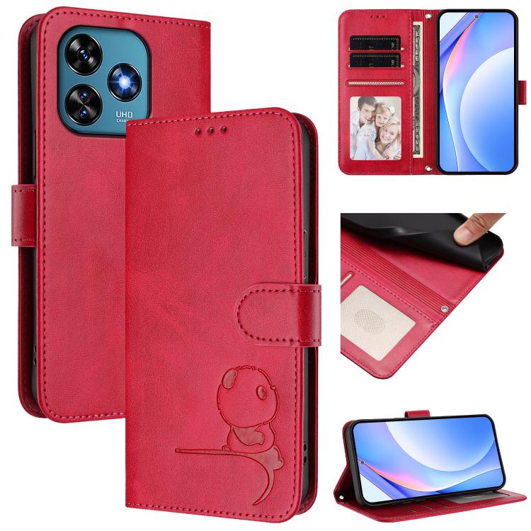 Litter Panda Embossing RFID Leather Phone Case with Lanyard, For Oukitel C59 / C59 Pro, For Oukitel C58 / C58 Pro, For Oukitel C57S / C57 Pro / C57 / BLU J12, For Oukitel C53, For Oukitel C50, For Oukitel C37, For Oukitel C51, For Oukitel C38