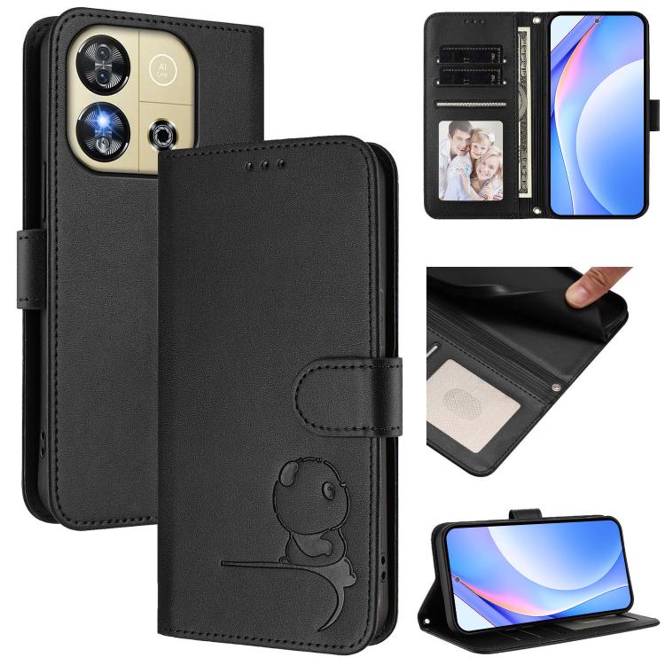 Litter Panda Embossing RFID Leather Phone Case with Lanyard, For Oukitel C59 / C59 Pro, For Oukitel C58 / C58 Pro, For Oukitel C57S / C57 Pro / C57 / BLU J12, For Oukitel C53, For Oukitel C50, For Oukitel C37, For Oukitel C51, For Oukitel C38