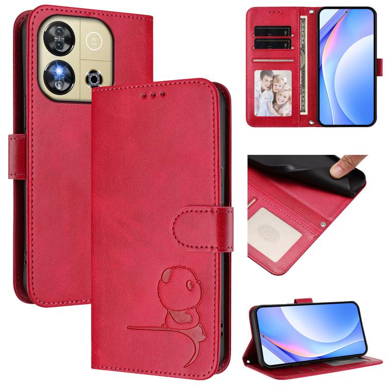Litter Panda Embossing RFID Leather Phone Case with Lanyard, For Oukitel C59 / C59 Pro, For Oukitel C58 / C58 Pro, For Oukitel C57S / C57 Pro / C57 / BLU J12, For Oukitel C53, For Oukitel C50, For Oukitel C37, For Oukitel C51, For Oukitel C38