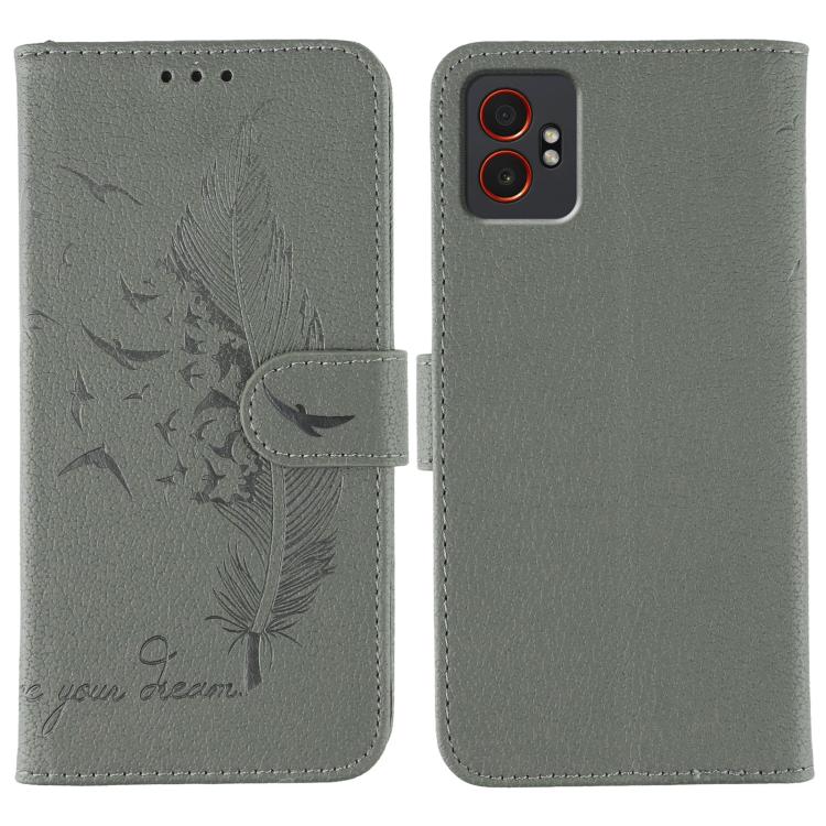 Feather Pattern Litchi Texture Leather Phone Case, For Samsung Galaxy XCover7 Pro