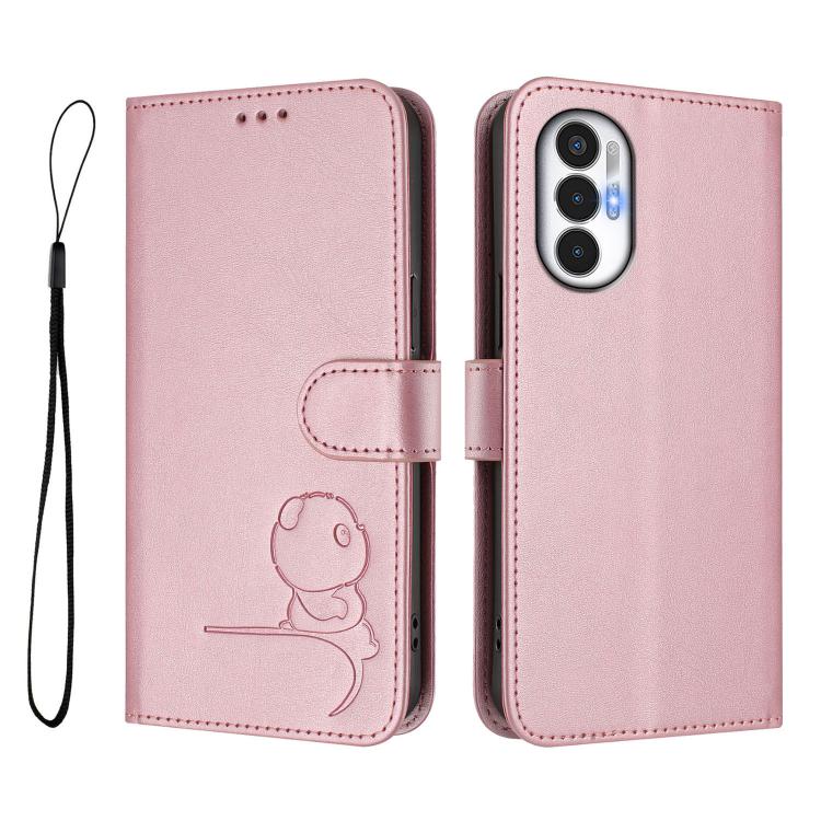 Litter Panda Embossing RFID Leather Phone Case with Lanyard, For Tecno Pova 3
