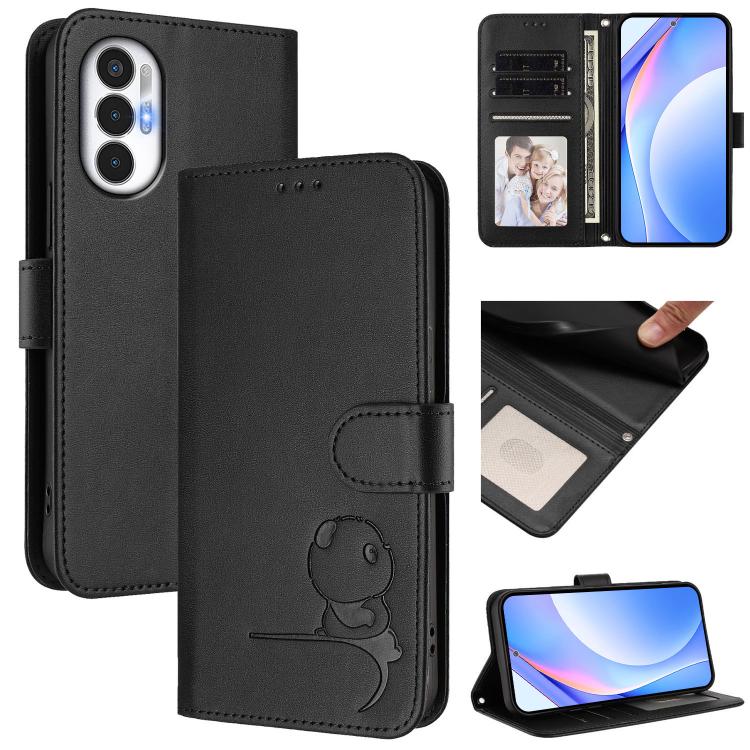 Litter Panda Embossing RFID Leather Phone Case with Lanyard, For Tecno Pova 3