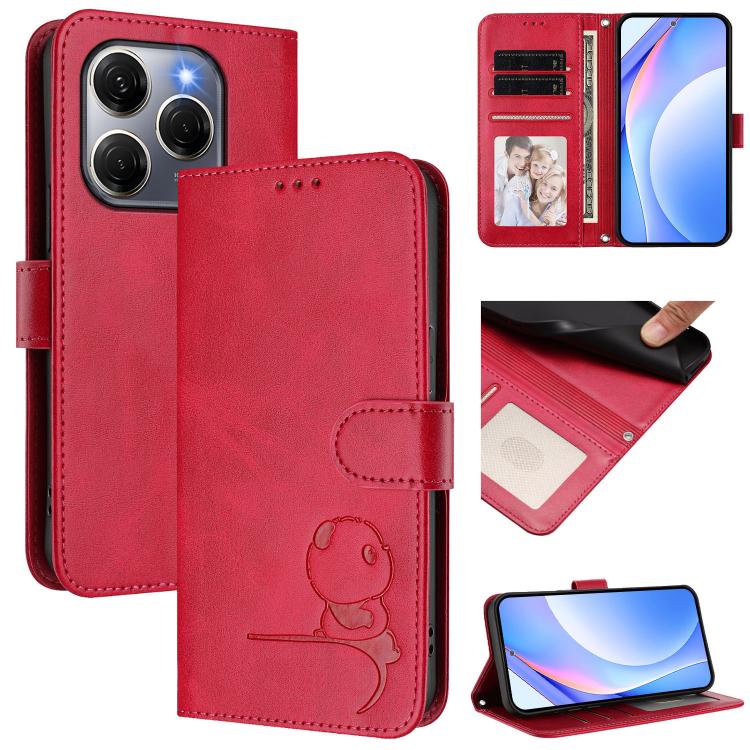 Litter Panda Embossing RFID Leather Phone Case with Lanyard, For Tecno Camon 30S / 30S Pro, For Tecno Spark 30 5G, For Tecno Spark 30 Pro 4G, For Tecno Spark 30 4G, For Tecno Spark Go 5G 2025 / Infinix Hot 60i, For Tecno Pova 6 Neo 5G                  ...