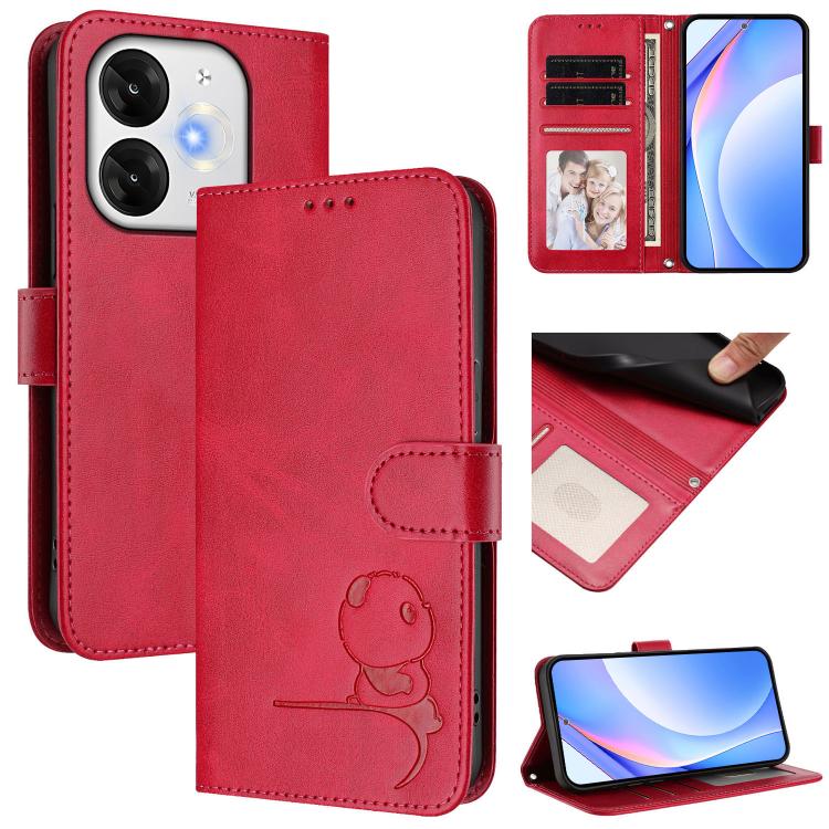 Litter Panda Embossing RFID Leather Phone Case with Lanyard, For itel A200 / A200+ 4G, For itel A95 5G, For itel A90, For itel City 100, For itel A58 Lite / A49 Play, For itel S25 Ultra, For itel S25, For itel A80