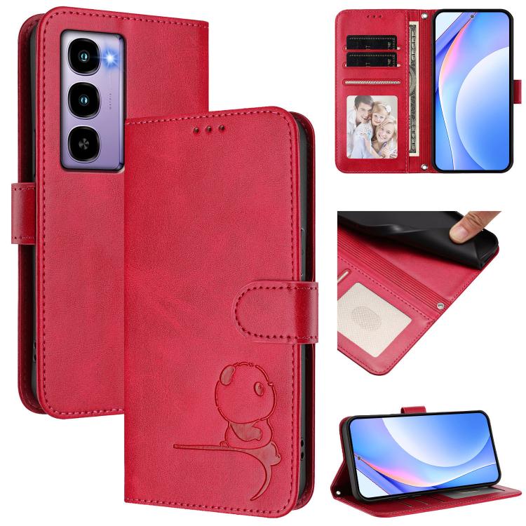 Litter Panda Embossing RFID Leather Phone Case with Lanyard, For itel A200 / A200+ 4G, For itel A95 5G, For itel A90, For itel City 100, For itel A58 Lite / A49 Play, For itel S25 Ultra, For itel S25, For itel A80