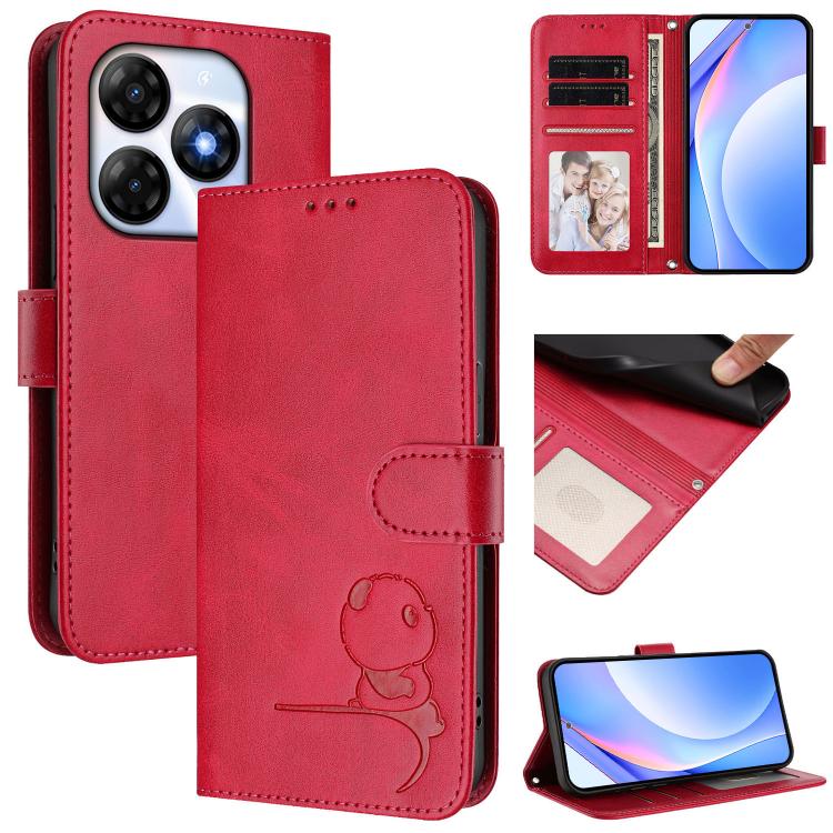 Litter Panda Embossing RFID Leather Phone Case with Lanyard, For itel A50C, For itel A50, For itel P55 5G, For itel RS4, For itel S24, For itel P55+, For itel P55 4G / Infinix Smart 8, For itel A05s
