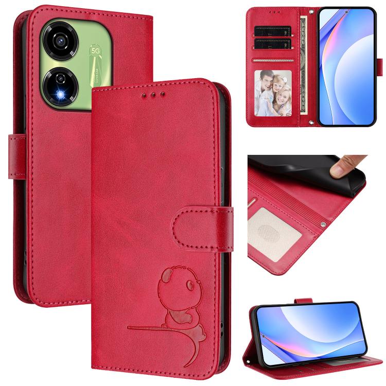 Litter Panda Embossing RFID Leather Phone Case with Lanyard, For itel A50C, For itel A50, For itel P55 5G, For itel RS4, For itel S24, For itel P55+, For itel P55 4G / Infinix Smart 8, For itel A05s