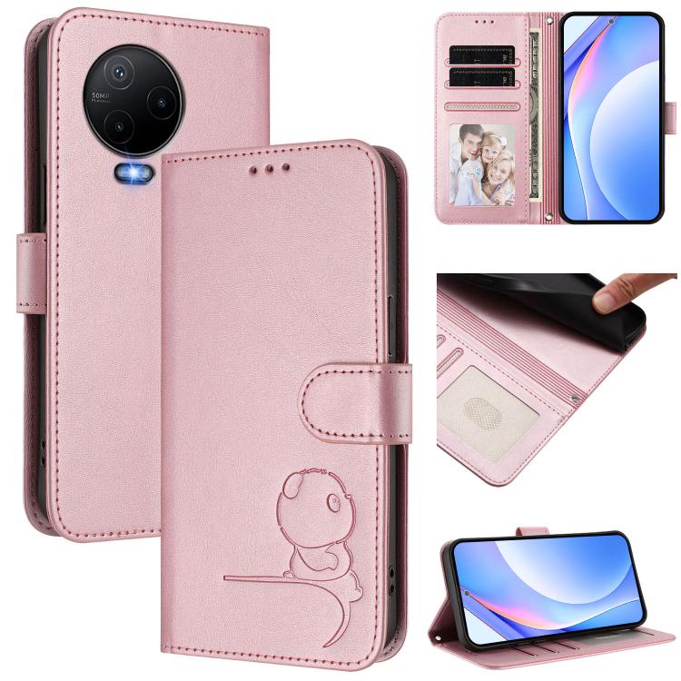 Litter Panda Embossing RFID Leather Phone Case with Lanyard, For Infinix Note 12 2023, For Infinix Note 12 Pro 5G, For Infinix Hot 12 Play