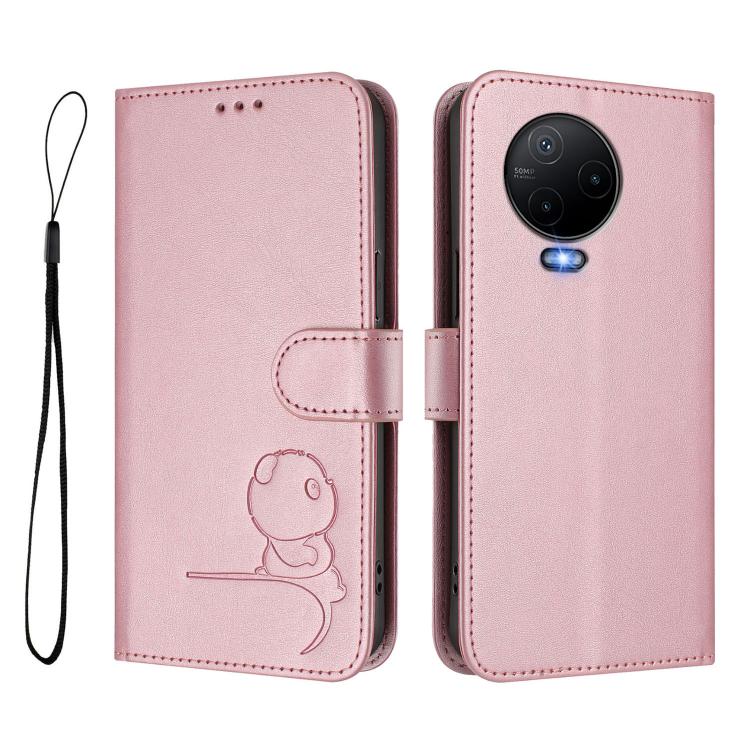 Litter Panda Embossing RFID Leather Phone Case with Lanyard, For Infinix Note 12 2023, For Infinix Note 12 Pro 5G, For Infinix Hot 12 Play