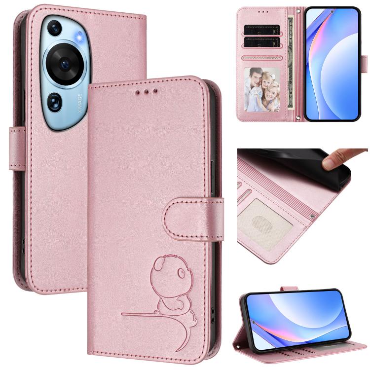 Litter Panda Embossing RFID Leather Phone Case with Lanyard, For Huawei Mate 60 Pro / 60 Pro+, For Huawei Mate 60, For Huawei P60 Art, For Huawei P60 / P60 Pro
