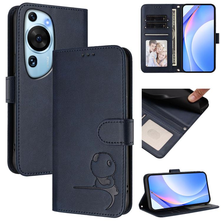 Litter Panda Embossing RFID Leather Phone Case with Lanyard, For Huawei Mate 60 Pro / 60 Pro+, For Huawei Mate 60, For Huawei P60 Art, For Huawei P60 / P60 Pro