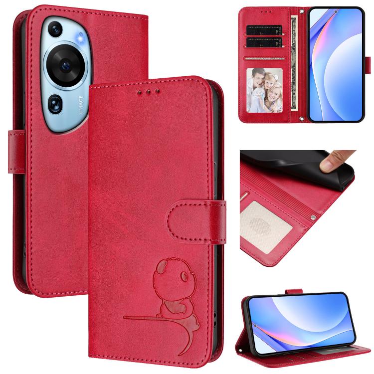 Litter Panda Embossing RFID Leather Phone Case with Lanyard, For Huawei Mate 60 Pro / 60 Pro+, For Huawei Mate 60, For Huawei P60 Art, For Huawei P60 / P60 Pro