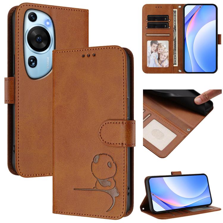 Litter Panda Embossing RFID Leather Phone Case with Lanyard, For Huawei Mate 60 Pro / 60 Pro+, For Huawei Mate 60, For Huawei P60 Art, For Huawei P60 / P60 Pro