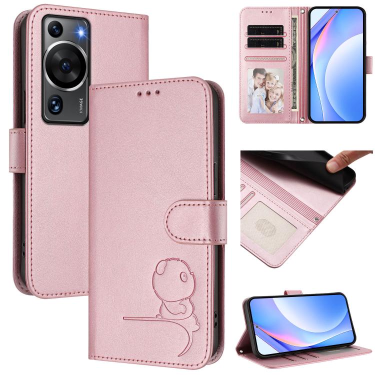 Litter Panda Embossing RFID Leather Phone Case with Lanyard, For Huawei Mate 60 Pro / 60 Pro+, For Huawei Mate 60, For Huawei P60 Art, For Huawei P60 / P60 Pro