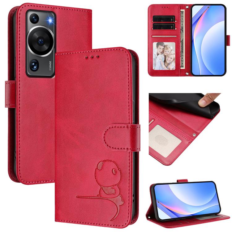Litter Panda Embossing RFID Leather Phone Case with Lanyard, For Huawei Mate 60 Pro / 60 Pro+, For Huawei Mate 60, For Huawei P60 Art, For Huawei P60 / P60 Pro