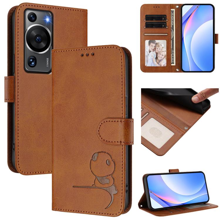 Litter Panda Embossing RFID Leather Phone Case with Lanyard, For Huawei Mate 60 Pro / 60 Pro+, For Huawei Mate 60, For Huawei P60 Art, For Huawei P60 / P60 Pro