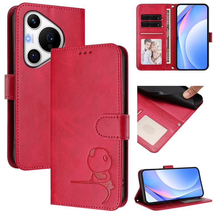 Litter Panda Embossing RFID Leather Phone Case with Lanyard, For Huawei nova 12i / nova 13i 4G, For Huawei Mate 70 Pro, For Huawei Mate 70, For Huawei nova 13 Pro, For Huawei nova 12 / nova 13, For Huawei Pura 70 Pro / 70 Pro+, For Huawei nova 12s     ...