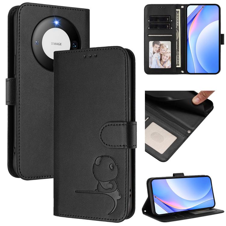 Litter Panda Embossing RFID Leather Phone Case with Lanyard, For Huawei Mate 60 Pro / 60 Pro+, For Huawei Mate 60, For Huawei P60 Art, For Huawei P60 / P60 Pro