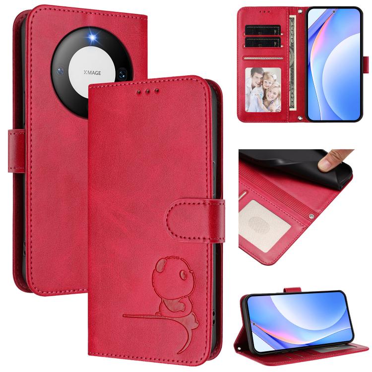 Litter Panda Embossing RFID Leather Phone Case with Lanyard, For Huawei Mate 60 Pro / 60 Pro+, For Huawei Mate 60, For Huawei P60 Art, For Huawei P60 / P60 Pro