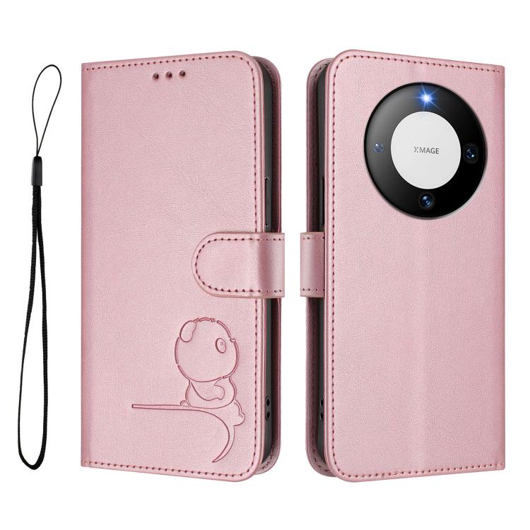 Litter Panda Embossing RFID Leather Phone Case with Lanyard, For Huawei Mate 60 Pro / 60 Pro+, For Huawei Mate 60, For Huawei P60 Art, For Huawei P60 / P60 Pro