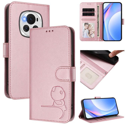 Litter Panda Embossing RFID Leather Phone Case with Lanyard, For Honor Magic6, For Honor X8b 4G, For Honor X9b / Magic6 Lite 5G, For Honor X8a 5G / X8 5G / X6 4G, For Honor 90 Lite /  X50i, For Honor 90 Pro, For Honor 90, For Honor X7a / Play7T