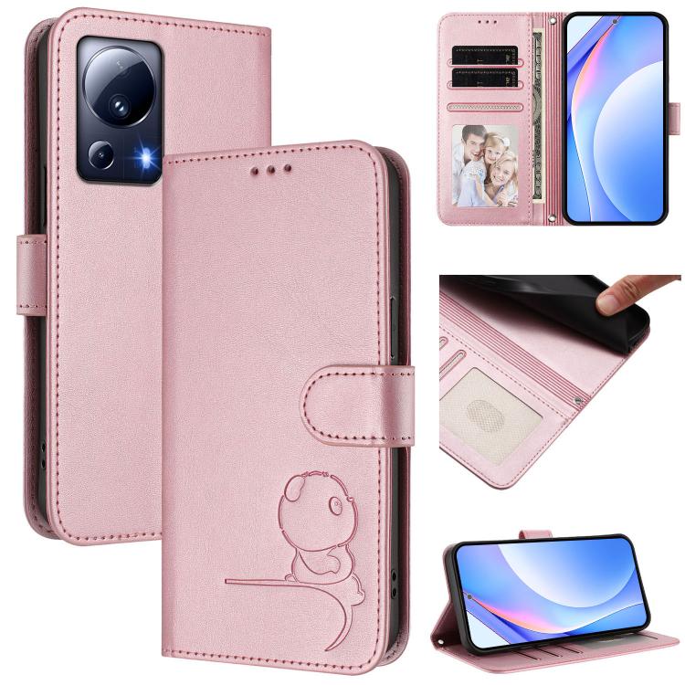 Litter Panda Embossing RFID Leather Phone Case with Lanyard, For Xiaomi 13T / 13T Pro, For Xiaomi 13 Ultra, For Xiaomi Civi 3, For Xiaomi 13 Lite / Civi 2, For Xiaomi 13 Pro, For Xiaomi 13, For Xiaomi 12T / 12T Pro, For Xiaomi 12S Ultra