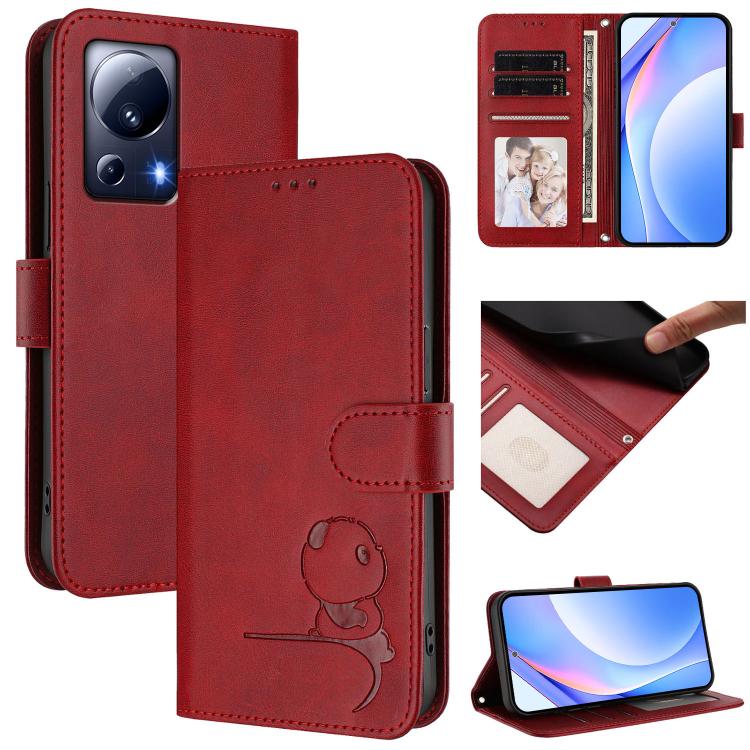 Litter Panda Embossing RFID Leather Phone Case with Lanyard, For Xiaomi 13T / 13T Pro, For Xiaomi 13 Ultra, For Xiaomi Civi 3, For Xiaomi 13 Lite / Civi 2, For Xiaomi 13 Pro, For Xiaomi 13, For Xiaomi 12T / 12T Pro, For Xiaomi 12S Ultra