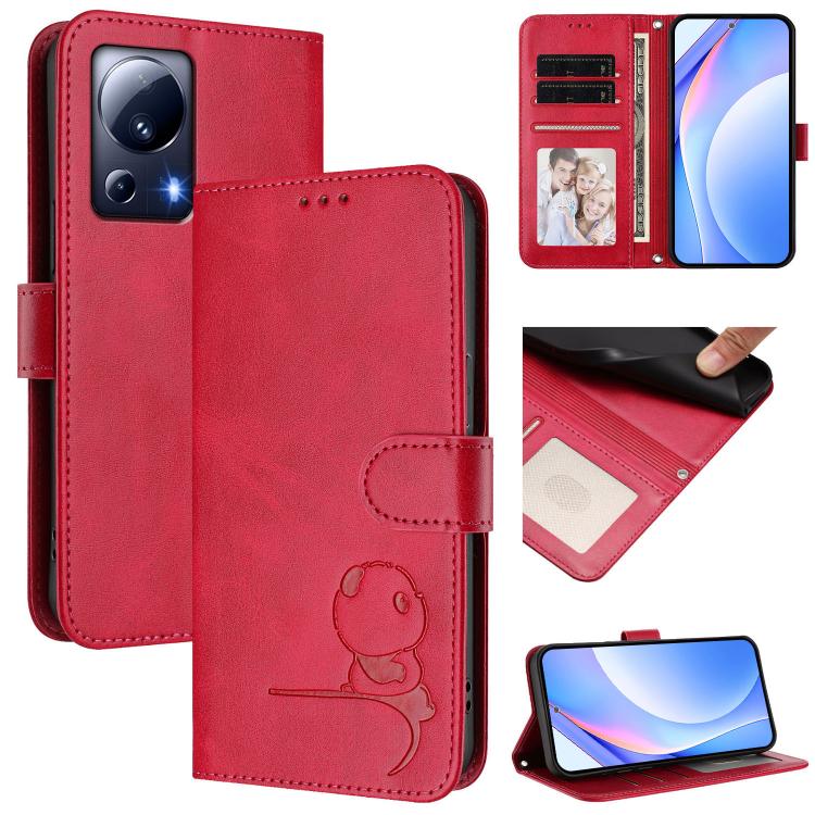 Litter Panda Embossing RFID Leather Phone Case with Lanyard, For Xiaomi 13T / 13T Pro, For Xiaomi 13 Ultra, For Xiaomi Civi 3, For Xiaomi 13 Lite / Civi 2, For Xiaomi 13 Pro, For Xiaomi 13, For Xiaomi 12T / 12T Pro, For Xiaomi 12S Ultra