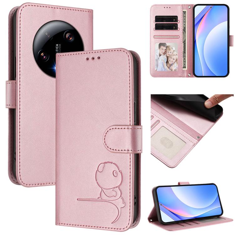 Litter Panda Embossing RFID Leather Phone Case with Lanyard, For Xiaomi 13T / 13T Pro, For Xiaomi 13 Ultra, For Xiaomi Civi 3, For Xiaomi 13 Lite / Civi 2, For Xiaomi 13 Pro, For Xiaomi 13, For Xiaomi 12T / 12T Pro, For Xiaomi 12S Ultra