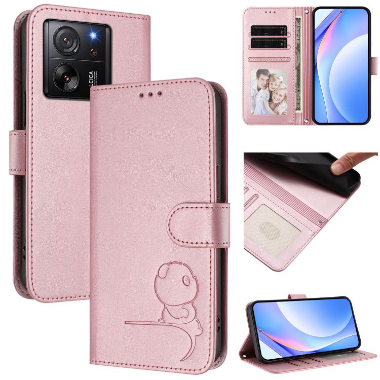 Litter Panda Embossing RFID Leather Phone Case with Lanyard, For Xiaomi 13T / 13T Pro, For Xiaomi 13 Ultra, For Xiaomi Civi 3, For Xiaomi 13 Lite / Civi 2, For Xiaomi 13 Pro, For Xiaomi 13, For Xiaomi 12T / 12T Pro, For Xiaomi 12S Ultra