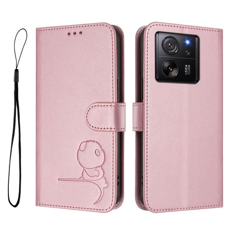 Litter Panda Embossing RFID Leather Phone Case with Lanyard, For Xiaomi 13T / 13T Pro, For Xiaomi 13 Ultra, For Xiaomi Civi 3, For Xiaomi 13 Lite / Civi 2, For Xiaomi 13 Pro, For Xiaomi 13, For Xiaomi 12T / 12T Pro, For Xiaomi 12S Ultra