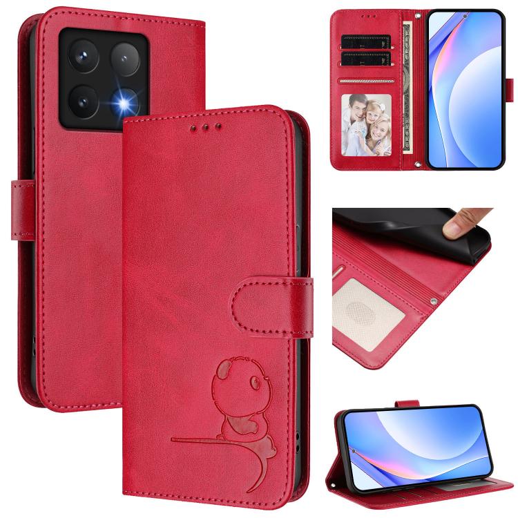 Litter Panda Embossing RFID Leather Phone Case with Lanyard, For Xiaomi Poco X7, For Xiaomi 15 Ultra, For Xiaomi Poco X7 Pro, For Xiaomi Poco M7 Pro 5G, For Xiaomi 15 Pro, For Xiaomi 15, For Xiaomi 14T Pro, For Xiaomi 14T