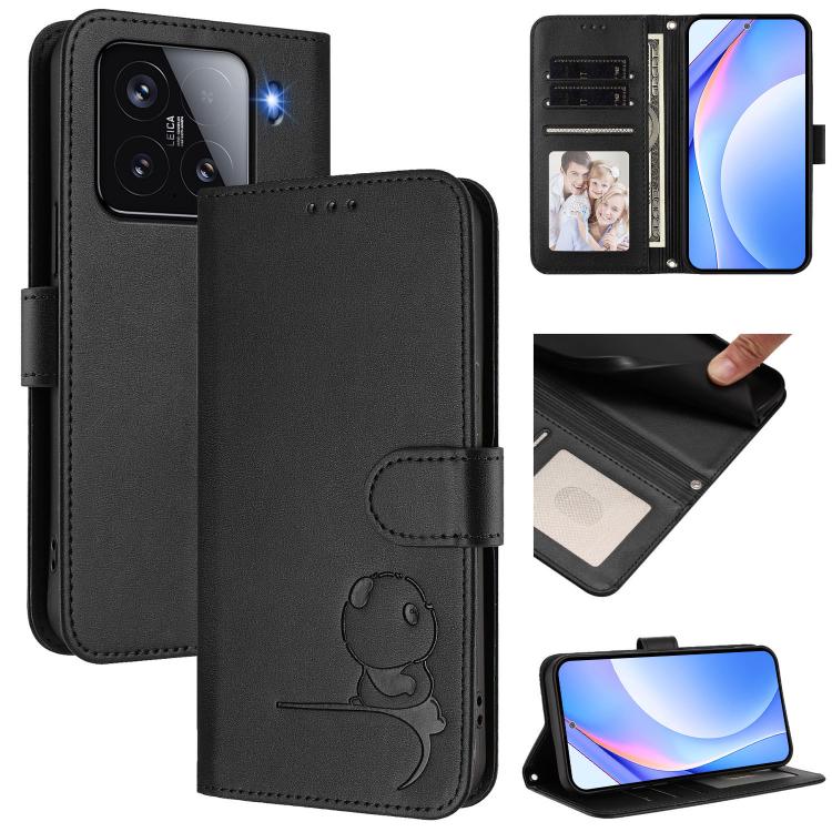 Litter Panda Embossing RFID Leather Phone Case with Lanyard, For Xiaomi Poco X7, For Xiaomi 15 Ultra, For Xiaomi Poco X7 Pro, For Xiaomi Poco M7 Pro 5G, For Xiaomi 15 Pro, For Xiaomi 15, For Xiaomi 14T Pro, For Xiaomi 14T
