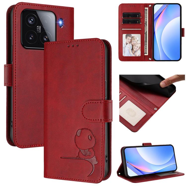 Litter Panda Embossing RFID Leather Phone Case with Lanyard, For Xiaomi Poco X7, For Xiaomi 15 Ultra, For Xiaomi Poco X7 Pro, For Xiaomi Poco M7 Pro 5G, For Xiaomi 15 Pro, For Xiaomi 15, For Xiaomi 14T Pro, For Xiaomi 14T