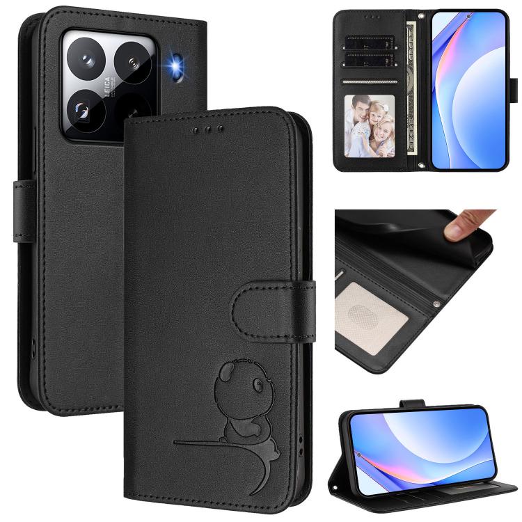 Litter Panda Embossing RFID Leather Phone Case with Lanyard, For Xiaomi Poco X7, For Xiaomi 15 Ultra, For Xiaomi Poco X7 Pro, For Xiaomi Poco M7 Pro 5G, For Xiaomi 15 Pro, For Xiaomi 15, For Xiaomi 14T Pro, For Xiaomi 14T