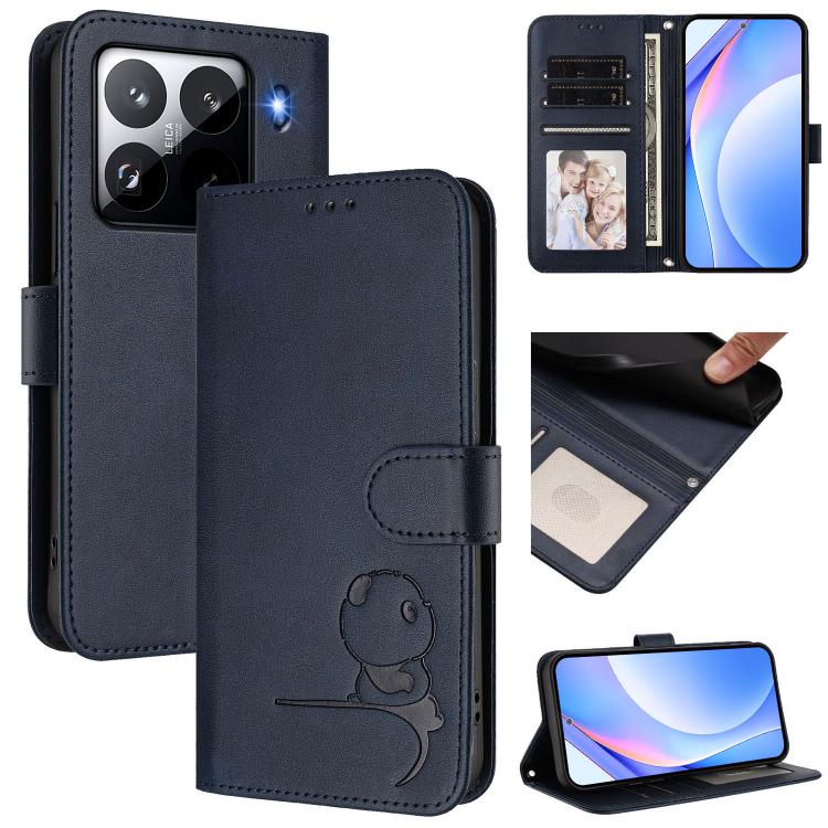 Litter Panda Embossing RFID Leather Phone Case with Lanyard, For Xiaomi Poco X7, For Xiaomi 15 Ultra, For Xiaomi Poco X7 Pro, For Xiaomi Poco M7 Pro 5G, For Xiaomi 15 Pro, For Xiaomi 15, For Xiaomi 14T Pro, For Xiaomi 14T