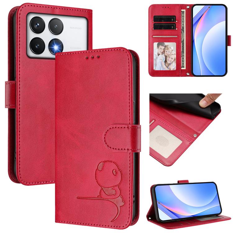 Litter Panda Embossing RFID Leather Phone Case with Lanyard, For Xiaomi Poco F6, For Xiaomi Poco F7, For Xiaomi Poco F6 Pro, For Xiaomi Poco X6 Neo, For Xiaomi Poco X6 Pro, For Xiaomi 14 Ultra, For Xiaomi 14 Pro, For Xiaomi 14