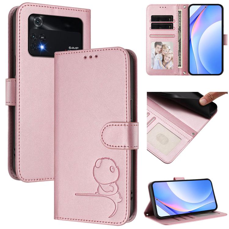 Litter Panda Embossing RFID Leather Phone Case with Lanyard, For Xiaomi Poco C40, For Xiaomi Civi 1S, For Xiaomi Poco M4 Pro 4G, For Xiaomi Poco X4 Pro 5G