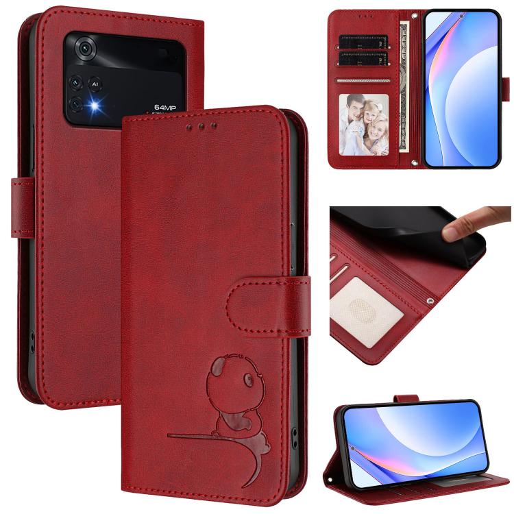 Litter Panda Embossing RFID Leather Phone Case with Lanyard, For Xiaomi Poco C40, For Xiaomi Civi 1S, For Xiaomi Poco M4 Pro 4G, For Xiaomi Poco X4 Pro 5G