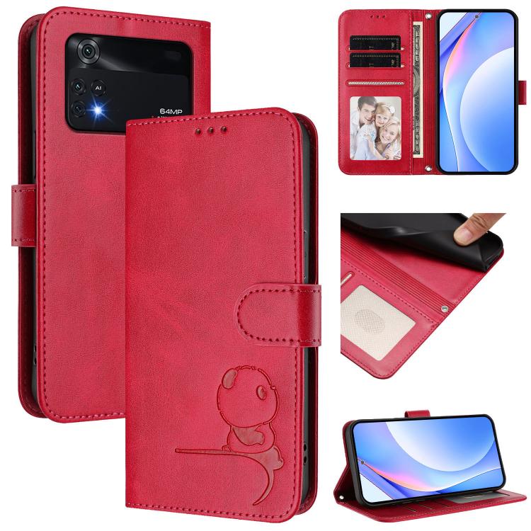 Litter Panda Embossing RFID Leather Phone Case with Lanyard, For Xiaomi Poco C40, For Xiaomi Civi 1S, For Xiaomi Poco M4 Pro 4G, For Xiaomi Poco X4 Pro 5G