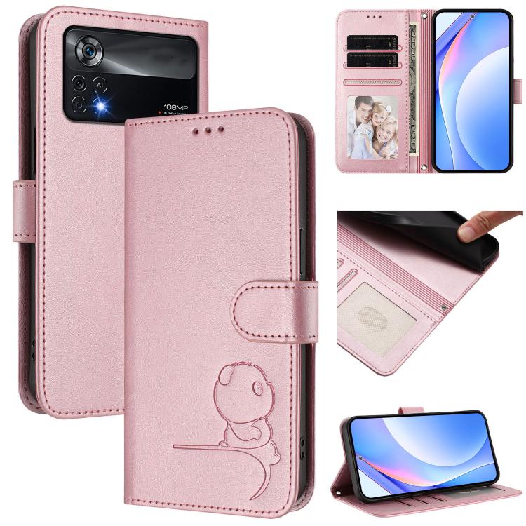 Litter Panda Embossing RFID Leather Phone Case with Lanyard, For Xiaomi Poco C40, For Xiaomi Civi 1S, For Xiaomi Poco M4 Pro 4G, For Xiaomi Poco X4 Pro 5G