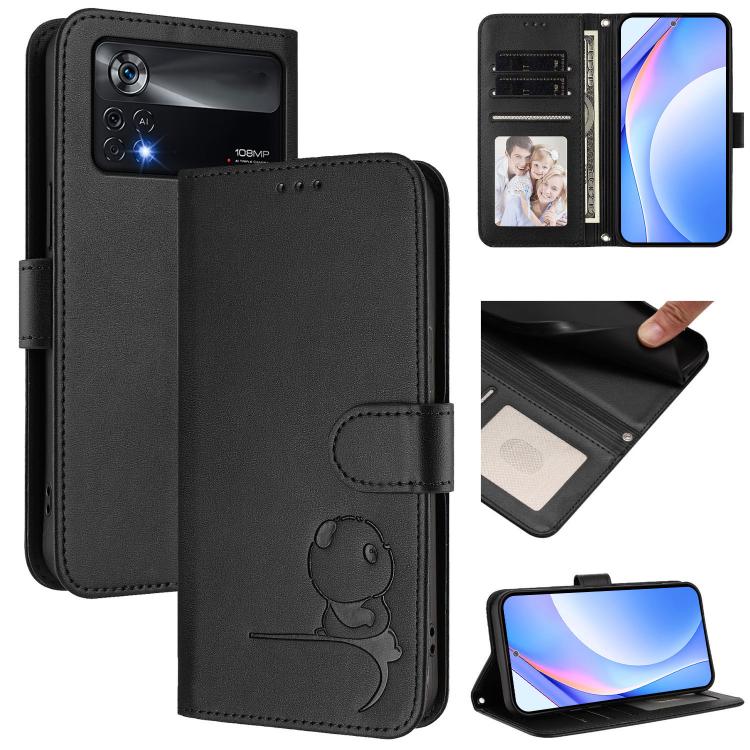 Litter Panda Embossing RFID Leather Phone Case with Lanyard, For Xiaomi Poco C40, For Xiaomi Civi 1S, For Xiaomi Poco M4 Pro 4G, For Xiaomi Poco X4 Pro 5G