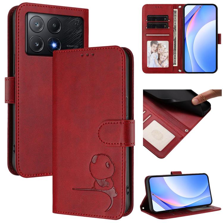 Litter Panda Embossing RFID Leather Phone Case with Lanyard, For Xiaomi Poco F6, For Xiaomi Poco F7, For Xiaomi Poco F6 Pro, For Xiaomi Poco X6 Neo, For Xiaomi Poco X6 Pro, For Xiaomi 14 Ultra, For Xiaomi 14 Pro, For Xiaomi 14