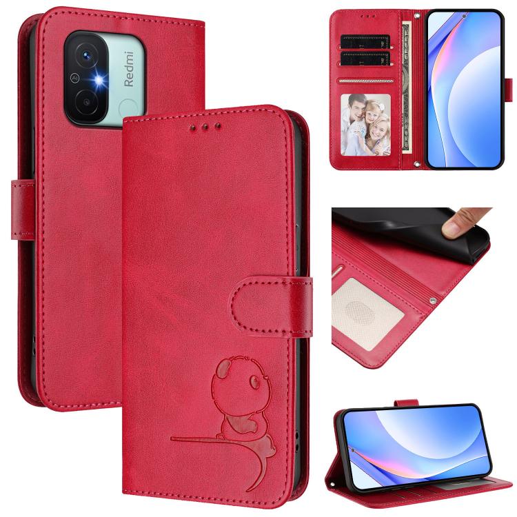 Litter Panda Embossing RFID Leather Phone Case with Lanyard, For Redmi A1 / A2 4G, For Redmi 11A / Xiaomi Poco C55, For Redmi Note 12 Pro 5G Global / India, For Redmi Note 12 5G Global / India