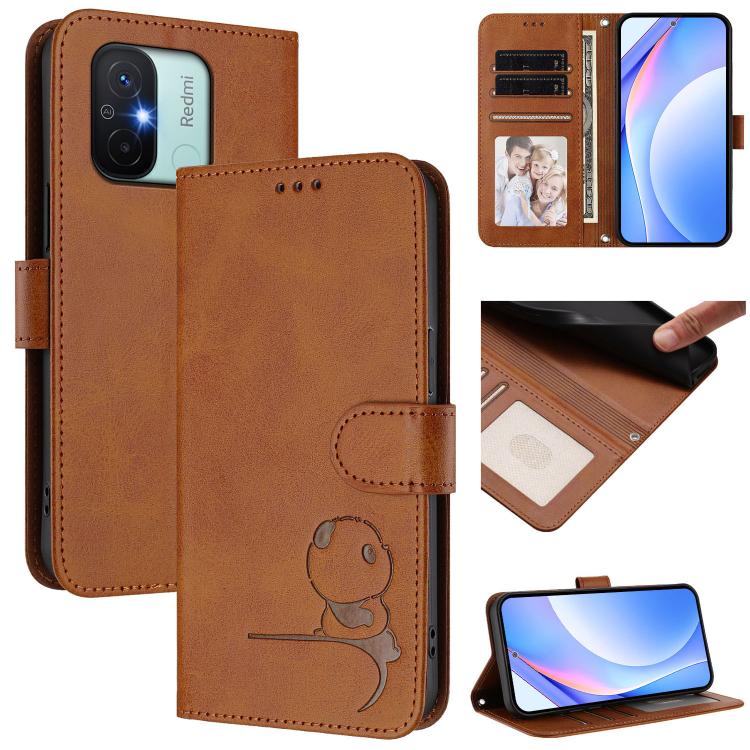 Litter Panda Embossing RFID Leather Phone Case with Lanyard, For Redmi A1 / A2 4G, For Redmi 11A / Xiaomi Poco C55, For Redmi Note 12 Pro 5G Global / India, For Redmi Note 12 5G Global / India
